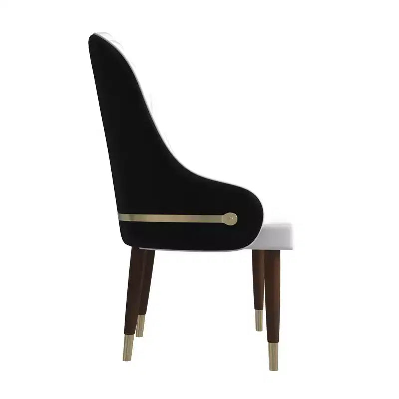 Sedia da pranzo schienale alto LeisureMod Elara Collection, rivestimento in pelle con design a increspature sullo schienale, struttura in legno di gomma e dettagli dorati per sala da pranzo
