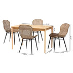Set da pranzo Baxton Studio Sabelle Japandi in legno e rattan, 5 pezzi