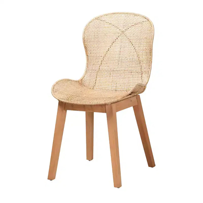 Set da pranzo Baxton Studio Sabelle Japandi in legno e rattan, 5 pezzi