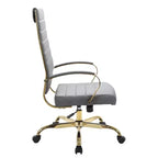 LeisureMod Benmar Sedia da Ufficio con Schienale Alto in Pelle a Coste - Moderna Sedia da Scrivania Direzionale Girevole e Inclinabile - Base Oro