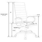 LeisureMod Benmar Sedia da Ufficio con Schienale Alto in Pelle a Coste - Moderna Sedia da Scrivania Direzionale Girevole e Inclinabile - Base Oro