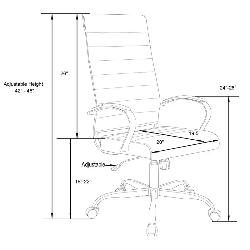 LeisureMod Benmar Sedia da Ufficio con Schienale Alto in Pelle a Coste - Moderna Sedia da Scrivania Direzionale Girevole e Inclinabile - Base Oro