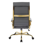 LeisureMod Benmar Sedia da Ufficio con Schienale Alto in Pelle a Coste - Moderna Sedia da Scrivania Direzionale Girevole e Inclinabile - Base Oro