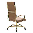 LeisureMod Benmar Sedia da Ufficio con Schienale Alto in Pelle a Coste - Moderna Sedia da Scrivania Direzionale Girevole e Inclinabile - Base Oro