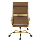 LeisureMod Benmar Sedia da Ufficio con Schienale Alto in Pelle a Coste - Moderna Sedia da Scrivania Direzionale Girevole e Inclinabile - Base Oro