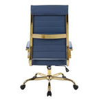 LeisureMod Benmar Sedia da Ufficio con Schienale Alto in Pelle a Coste - Moderna Sedia da Scrivania Direzionale Girevole e Inclinabile - Base Oro
