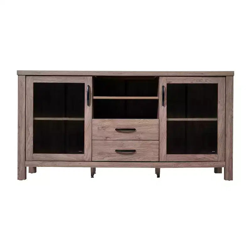 Mobile buffet a due cassetti in legno ingegnerizzato Merrick Lane con ripiano aperto, due ante in vetro temperato per sala da pranzo/cucina