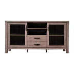 Mobile buffet a due cassetti in legno ingegnerizzato Merrick Lane con ripiano aperto, due ante in vetro temperato per sala da pranzo/cucina