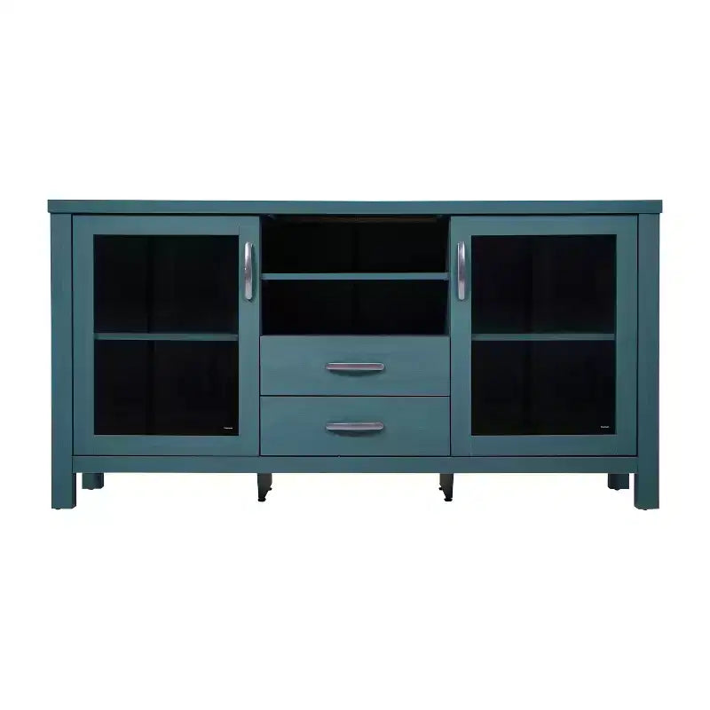 Mobile buffet a due cassetti in legno ingegnerizzato Merrick Lane con ripiano aperto, due ante in vetro temperato per sala da pranzo/cucina