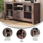 Mobile buffet a due cassetti in legno ingegnerizzato Merrick Lane con ripiano aperto, due ante in vetro temperato per sala da pranzo/cucina