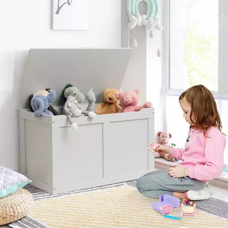 Cassapanca Giocattoli in Legno per Bambini Costway, Contenitore Panca con Coperchio a Ribalta e Cerniera di Sicurezza