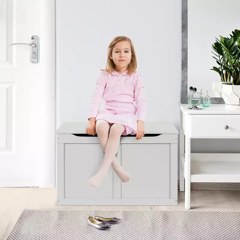 Cassapanca Giocattoli in Legno per Bambini Costway, Contenitore Panca con Coperchio a Ribalta e Cerniera di Sicurezza