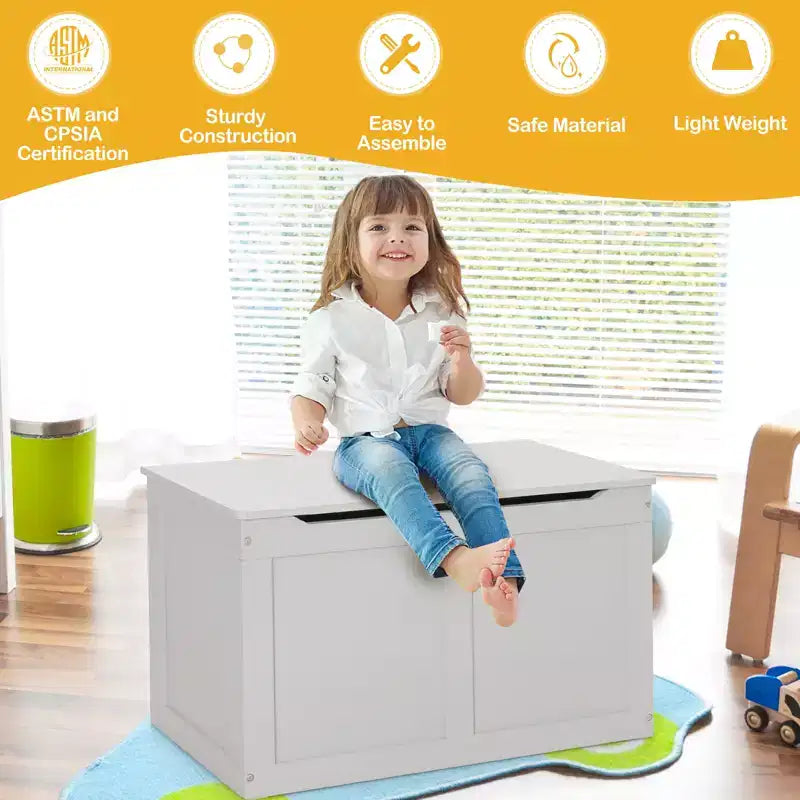 Cassapanca Giocattoli in Legno per Bambini Costway, Contenitore Panca con Coperchio a Ribalta e Cerniera di Sicurezza