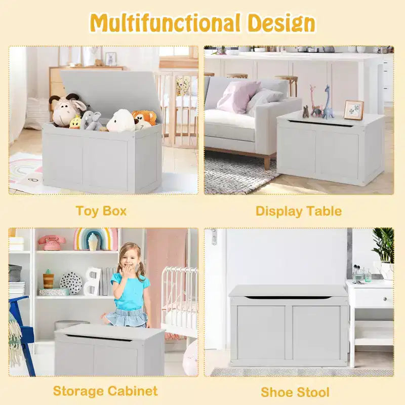Cassapanca Giocattoli in Legno per Bambini Costway, Contenitore Panca con Coperchio a Ribalta e Cerniera di Sicurezza