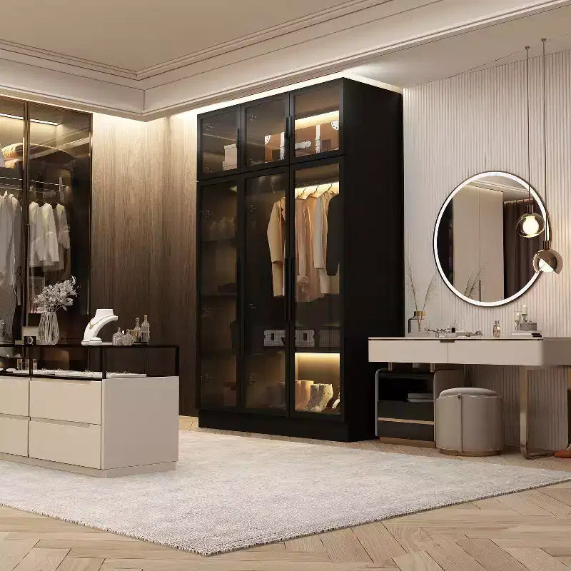 Famapy Vetrinetta Armadio Illuminazione a LED Ante in Vetro Guardaroba Nero