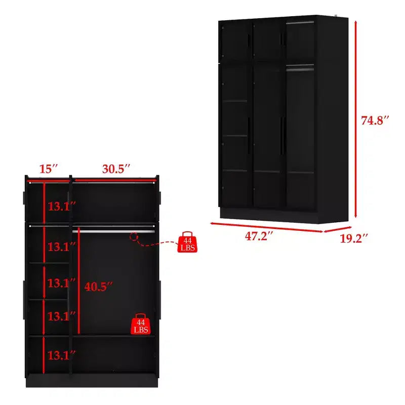 Famapy Vetrinetta Armadio Illuminazione a LED Ante in Vetro Guardaroba Nero
