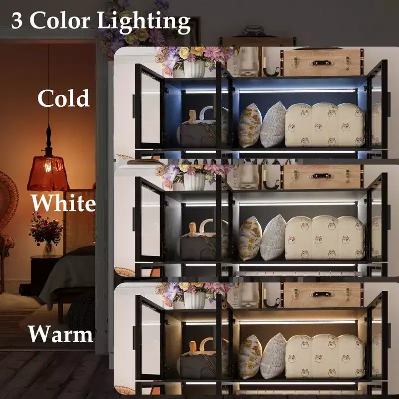 Famapy Vetrinetta Armadio Illuminazione a LED Ante in Vetro Guardaroba Nero