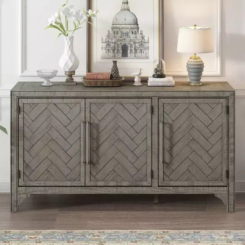 60W Credenza Retro Americana con Ripiani Regolabili, Mobile Contenitore con 3 Ante per Soggiorno, Ingresso e Sala Studio 4Q - ModernLuxe