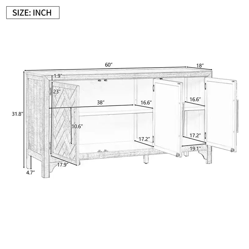 60W Credenza Retro Americana con Ripiani Regolabili, Mobile Contenitore con 3 Ante per Soggiorno, Ingresso e Sala Studio 4Q - ModernLuxe
