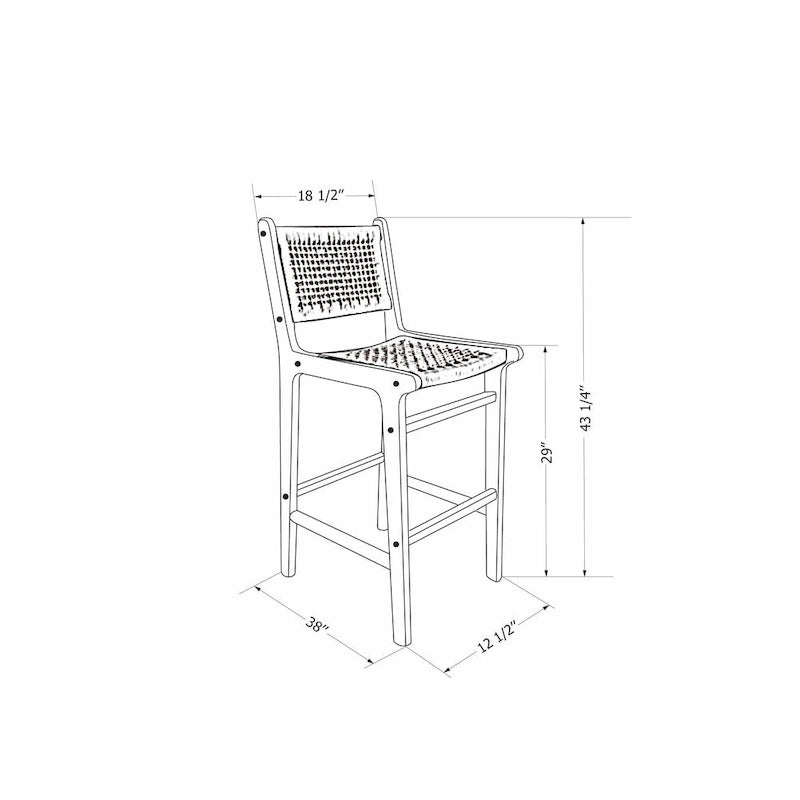 Sgabello da bar in rattan con struttura in legno di teak