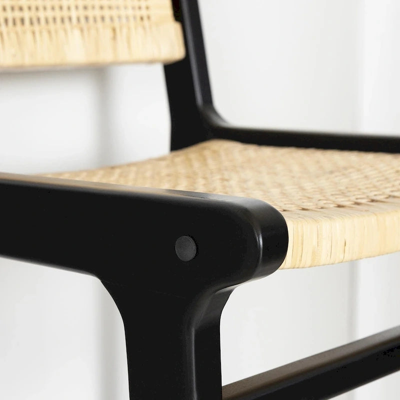 Sgabello da bar in rattan con struttura in legno di teak