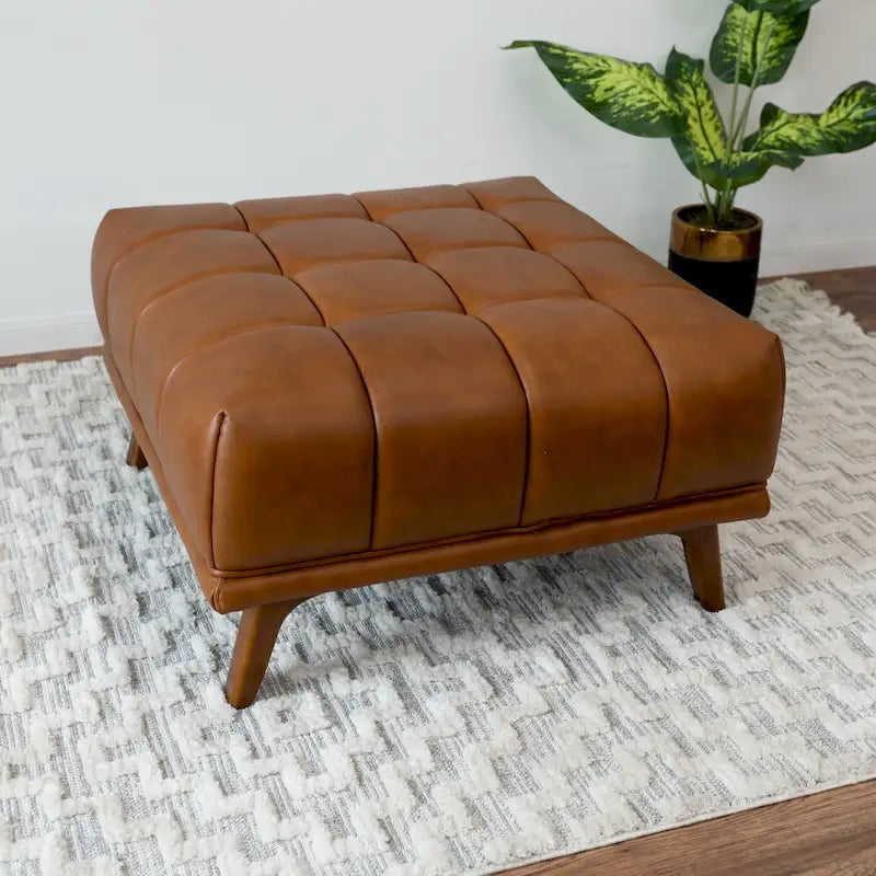 Pouf trapuntato in pelle conciata, grande, 1 persona