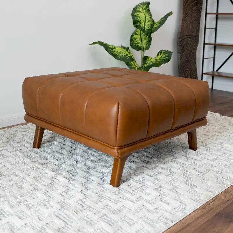 Pouf trapuntato in pelle conciata, grande, 1 persona