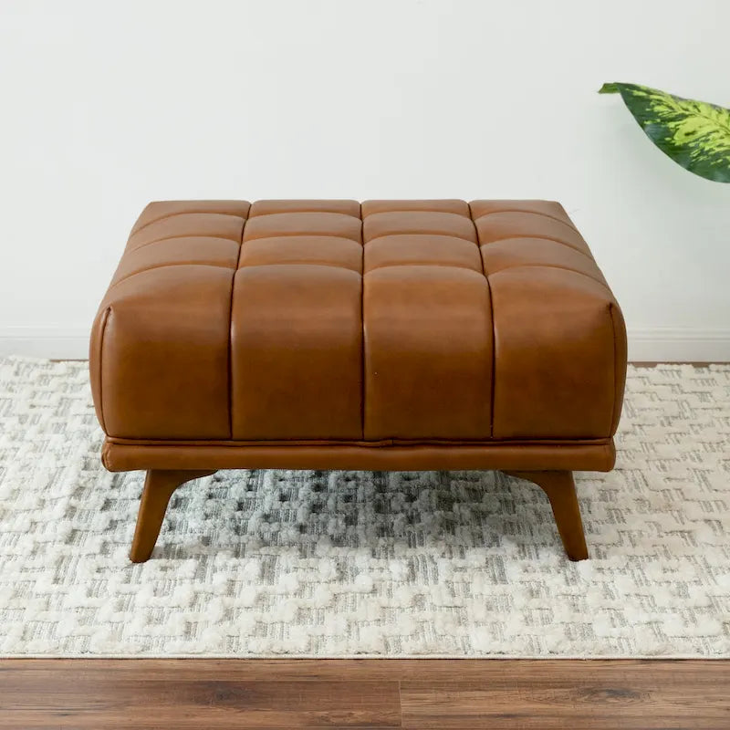 Pouf trapuntato in pelle conciata, grande, 1 persona