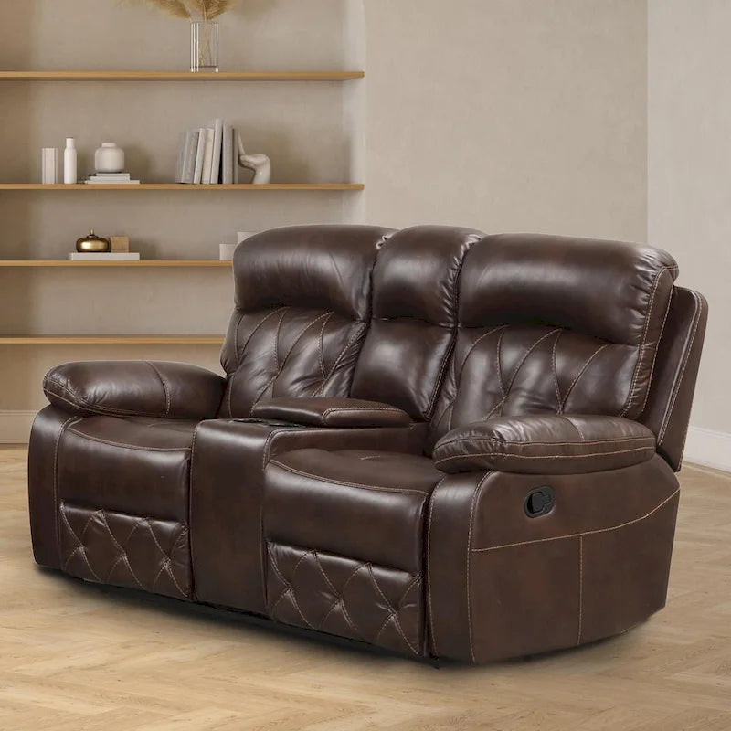 Set Divano Reclinabile Manuale Owen 3 Pezzi in Pelle Traspirante Marrone