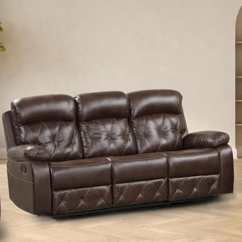 Set Divano Reclinabile Manuale Owen 3 Pezzi in Pelle Traspirante Marrone