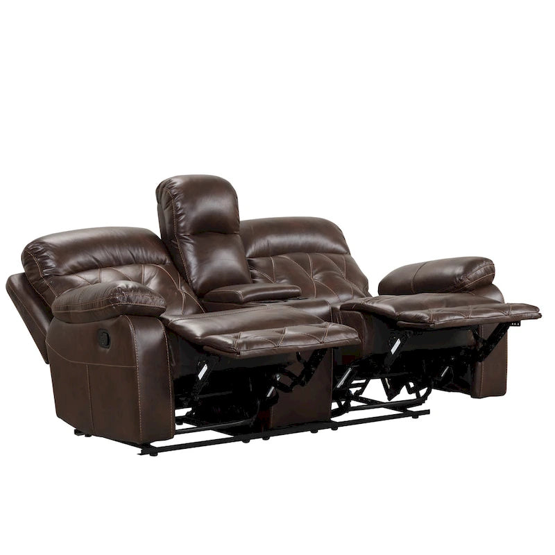 Set Divano Reclinabile Manuale Owen 3 Pezzi in Pelle Traspirante Marrone