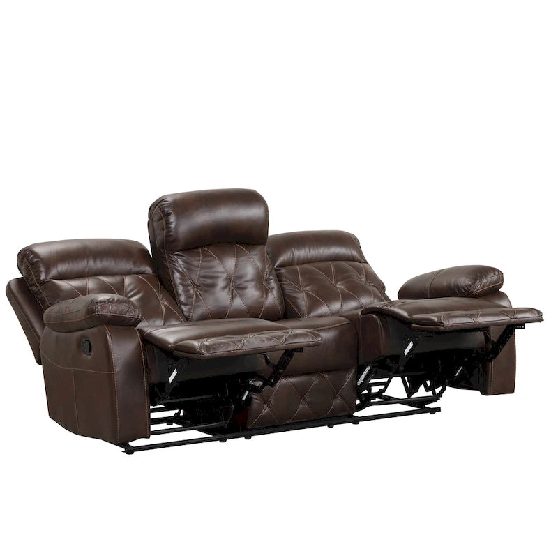 Set Divano Reclinabile Manuale Owen 3 Pezzi in Pelle Traspirante Marrone