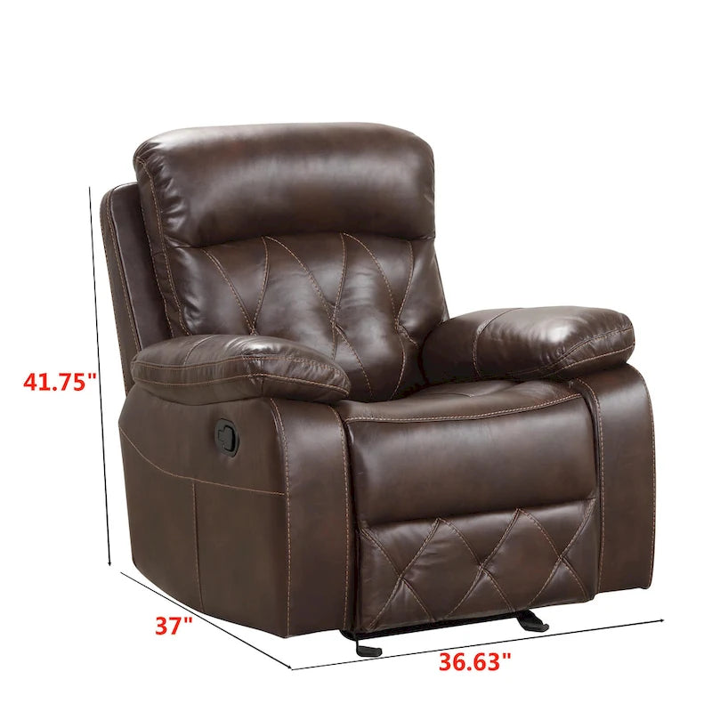 Set Divano Reclinabile Manuale Owen 3 Pezzi in Pelle Traspirante Marrone