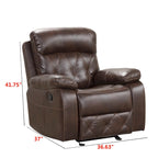 Set Divano Reclinabile Manuale Owen 3 Pezzi in Pelle Traspirante Marrone