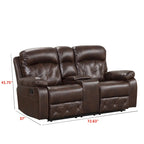 Set Divano Reclinabile Manuale Owen 3 Pezzi in Pelle Traspirante Marrone