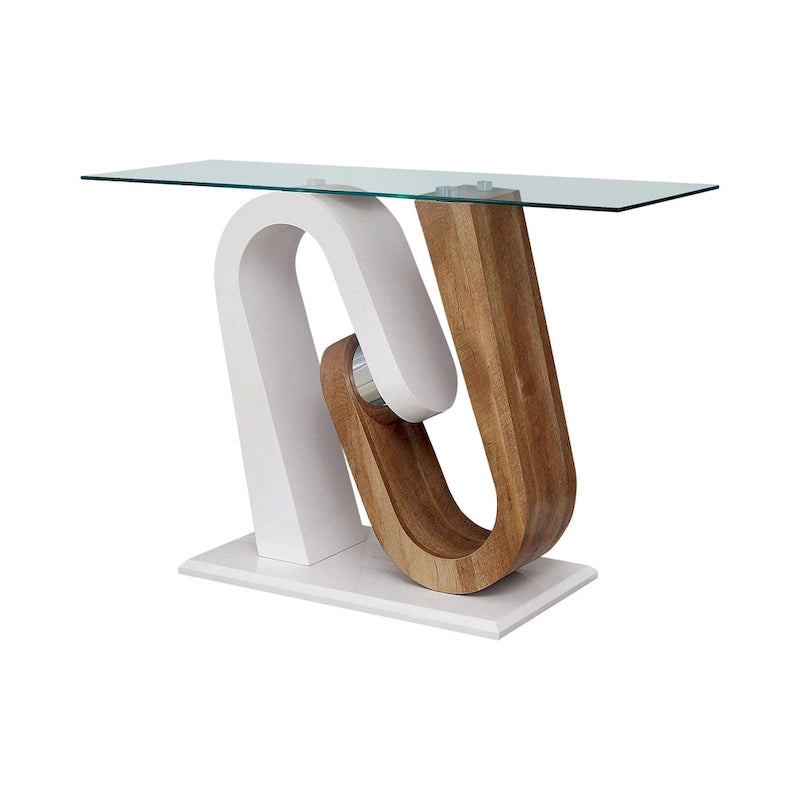 Tavolino da divano in vetro con base geometrica contemporanea bianca, 1–2 posti a sedere