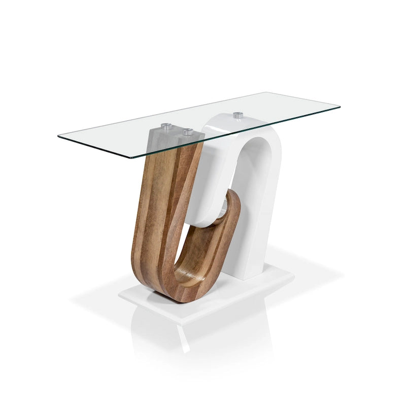 Tavolino da divano in vetro con base geometrica contemporanea bianca, 1–2 posti a sedere