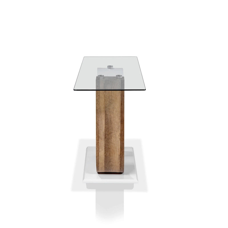 Tavolino da divano in vetro con base geometrica contemporanea bianca, 1–2 posti a sedere