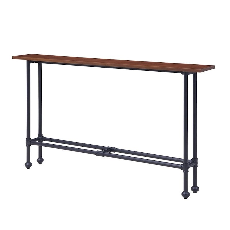 Tavolo console industriale sottile nero ed espresso con impiallacciatura in betulla