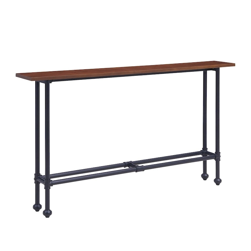 Tavolo console industriale sottile nero ed espresso con impiallacciatura in betulla