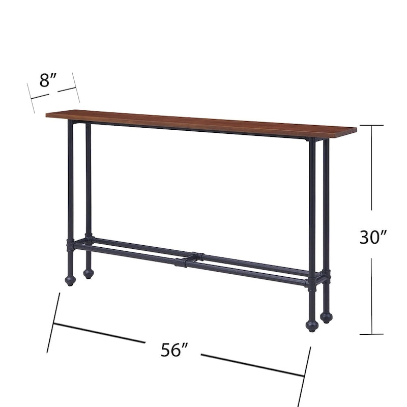 Tavolo console industriale sottile nero ed espresso con impiallacciatura in betulla