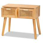 Consolle a 1 cassetto in rattan marrone quercia stile Mid-Century, singolo