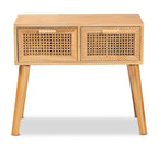 Consolle a 1 cassetto in rattan marrone quercia stile Mid-Century, singolo