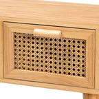 Consolle a 1 cassetto in rattan marrone quercia stile Mid-Century, singolo