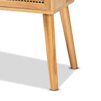 Consolle a 1 cassetto in rattan marrone quercia stile Mid-Century, singolo
