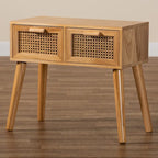 Consolle a 1 cassetto in rattan marrone quercia stile Mid-Century, singolo