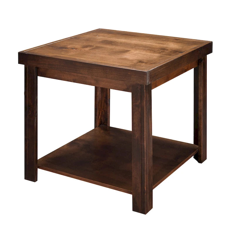 Tavolino rustico in legno con ripiano inferiore finitura Whiskey