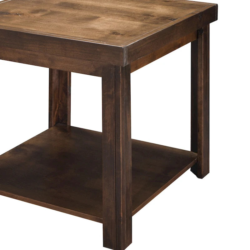 Tavolino rustico in legno con ripiano inferiore finitura Whiskey