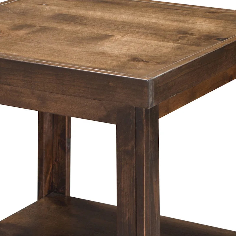 Tavolino rustico in legno con ripiano inferiore finitura Whiskey