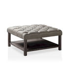 Pouf/ottoman quadrato imbottito in tessuto grigio Belbeck Farmhouse con ripiano aperto di Furniture of America